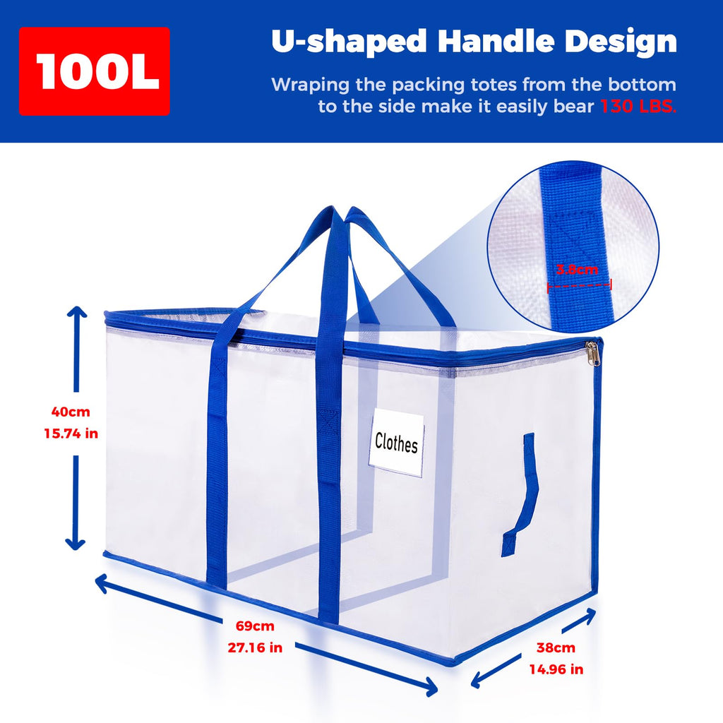 ZFWDSY 105L Moving Bags Totes 6 pack Storage Bag Bins Large Moving Boxes with Lids Zippers Handles for College Dorm, Traveling, Camping, Christmas