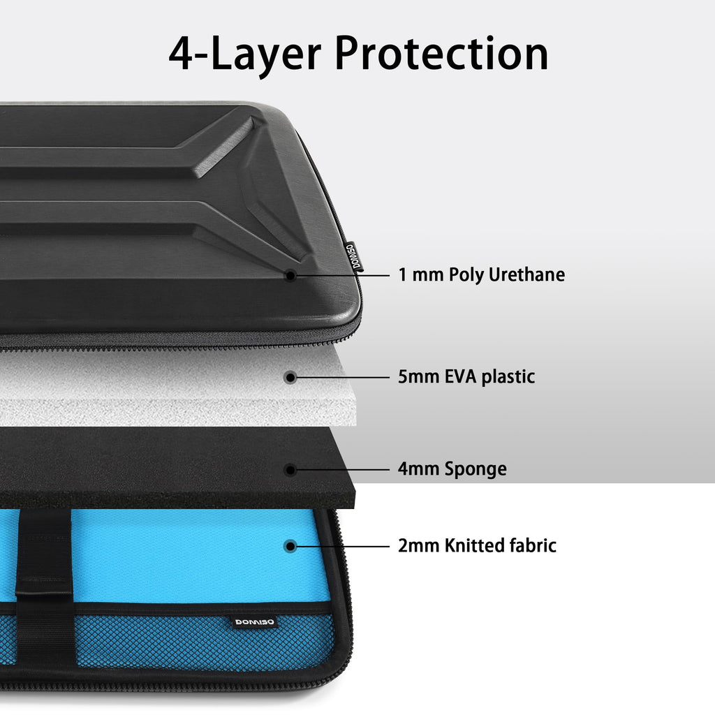 DOMISO 15.6-16 Inch Laptop Hard Case, Shockproof Waterproof Laptop Sleeve with Retractable Handle for MacBook Pro, Chromebook, HP, Acer, ASUS, Lenovo, Dell Laptop Notebook Ultrabook, Black