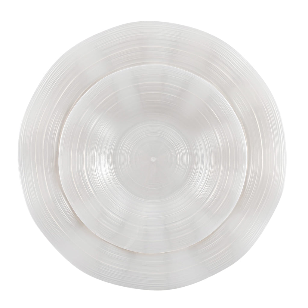 PLASTICPRO 24 Piece Combo Plastic Dinner Plates Disposable Plastic Fancy Heavy Duty Party Dishes 7 inch and 10 inch, Pearl White Ribbed