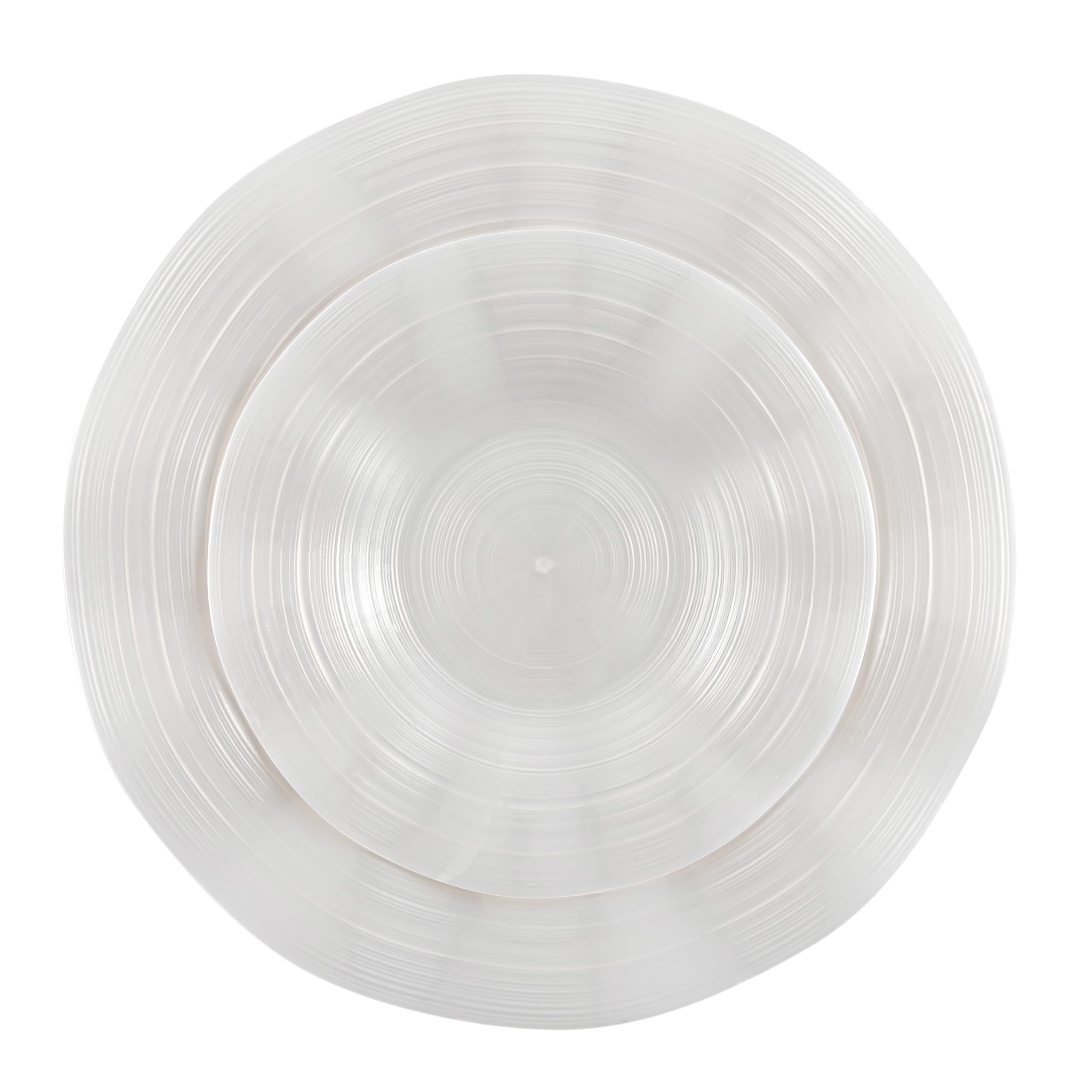 PLASTICPRO 24 Piece Combo Plastic Dinner Plates Disposable Plastic Fancy Heavy Duty Party Dishes 7 inch and 10 inch, Pearl White Ribbed