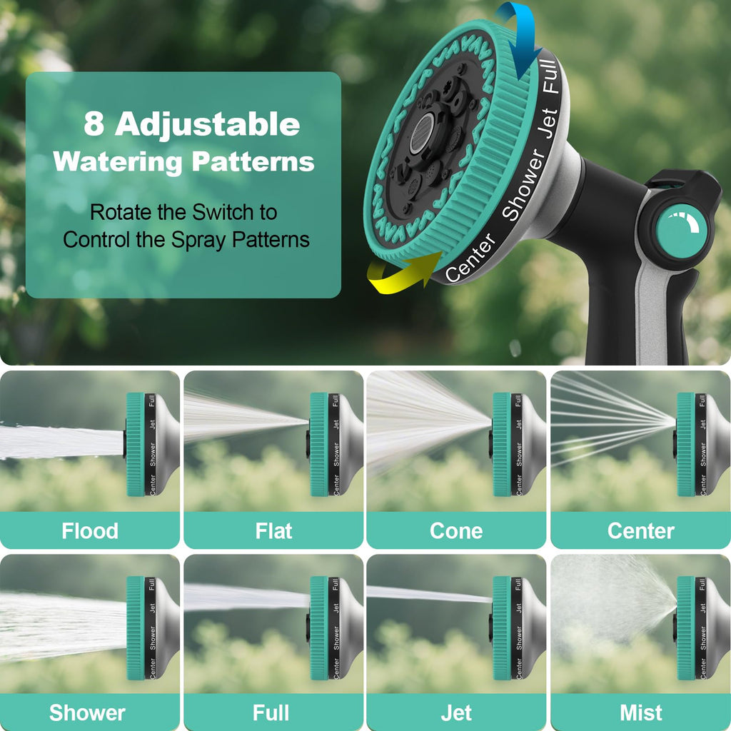 Garden Hose Nozzle | Heavy-Duty Metal Hose Sprayer Nozzle - 9cm/3.5" Ultra-Wide Spray, 8 Adjustable Nozzle Modes, Water Hose Nozzles for Watering, Cleaning, Pets & Car Washing (New Upgraded)