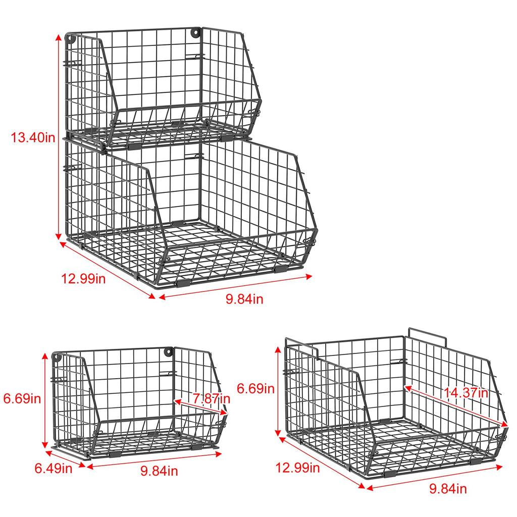 2-Tier Stackable Fruit Basket for Counter, Potato and Onion Storage Bin - Vegetable Basket for Kitchen, Wire Basket for Pantry Organizers- Metal Baskets for Snack Produce Can