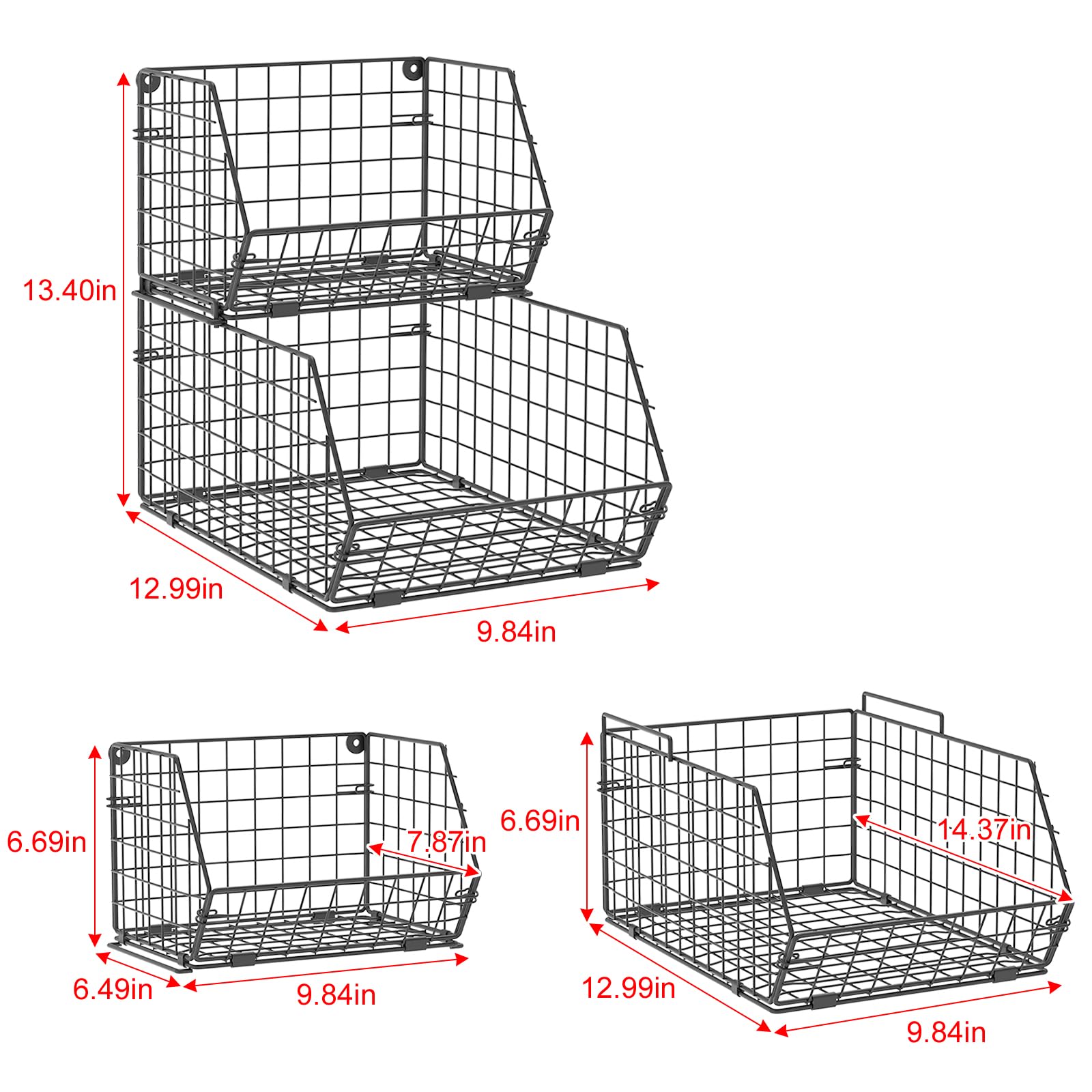 2-Tier Stackable Fruit Basket for Counter, Potato and Onion Storage Bin - Vegetable Basket for Kitchen, Wire Basket for Pantry Organizers- Metal Baskets for Snack Produce Can