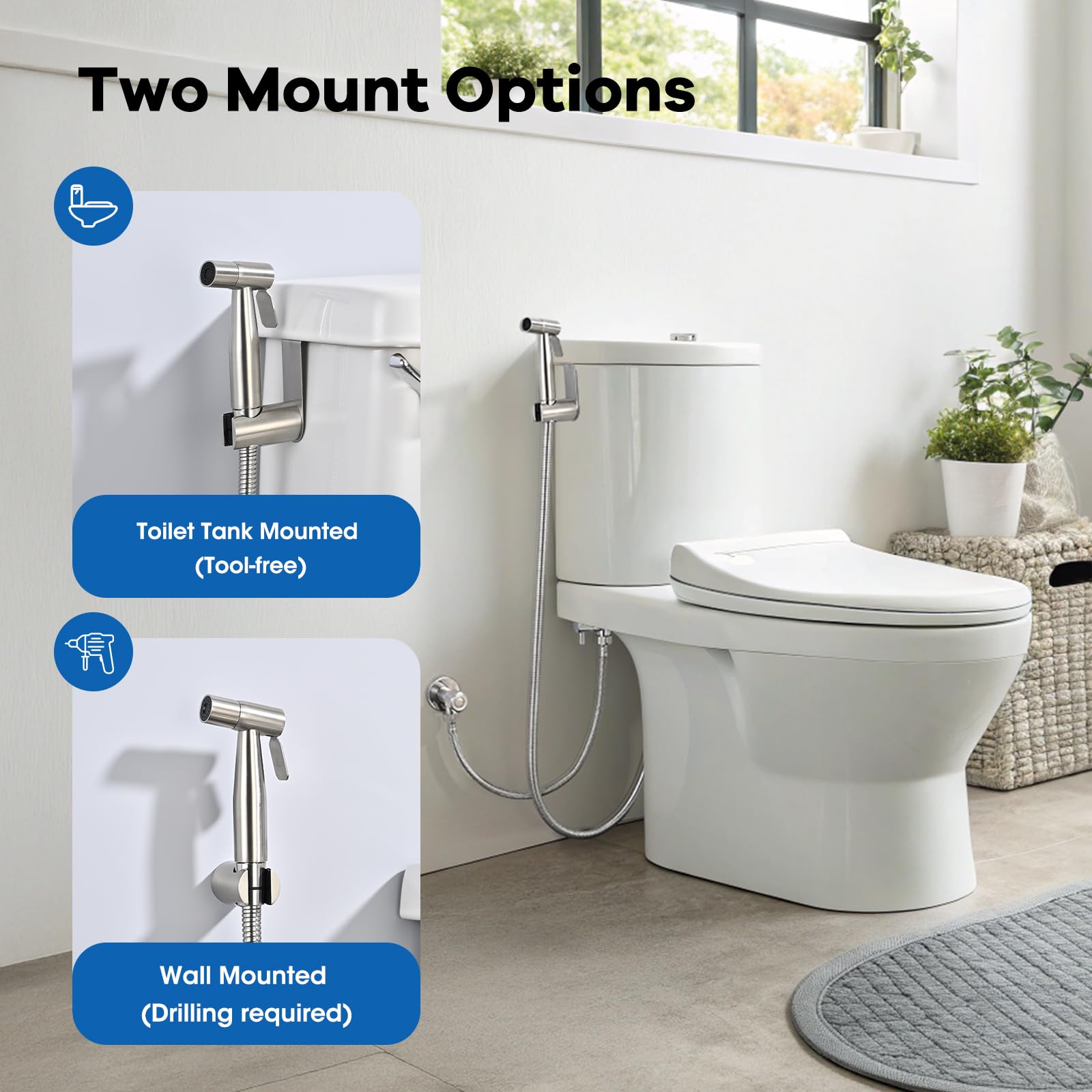 Handheld Bidet Sprayer Set for Toilet Stainless Steel Brushed Nickel Full Pressure & Stainless Steel & Leakproof with Hose Great Water Pressure for Bathing Pets, Personal Hygiene