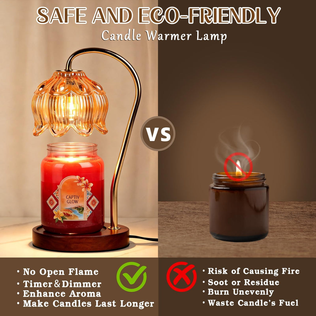 Flower Candle Warmer Lamp with Timer, Dimmable Candle Lamp Warmer, Mothers Day Birthday Gifts for Mom Wemen Her Wife, Anniversary Romantic Gifts Ideas, Vintage Lamp Candle Warmer