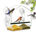 Window Bird-Feeder with 4-Strong Suction-Cups - Large Clear Acrylic Bird House for Outside Wild Birds - Removable Tray & Drain Holes - Up Close Viewing for Cats, Elderly (Color002)
