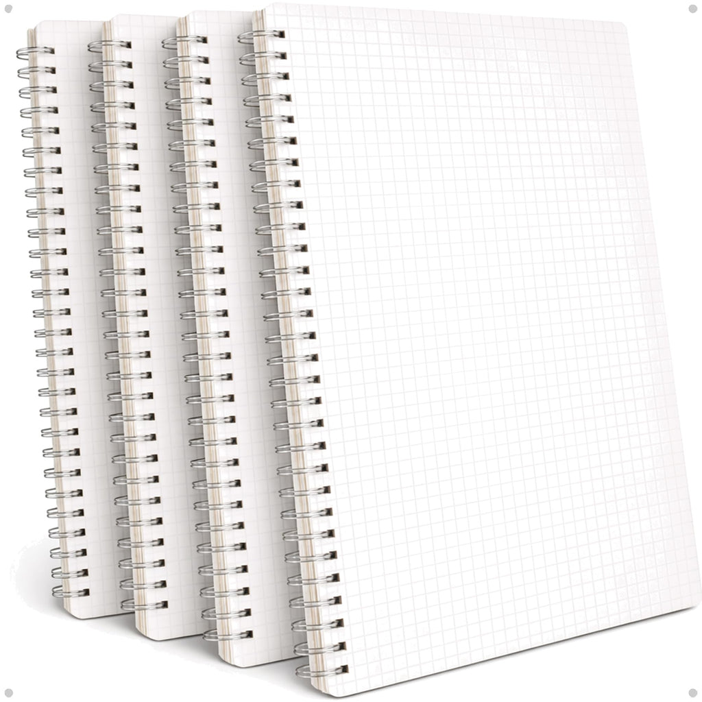 4-Pack A4 Spiral Graph Paper Notebooks (8.3" x 11.5"), 5mm Grid Quad Ruled, 160 Pages (80 Sheets) Each, Hardcover Wirebound Lay-Flat for Math, Engineering & Drafting