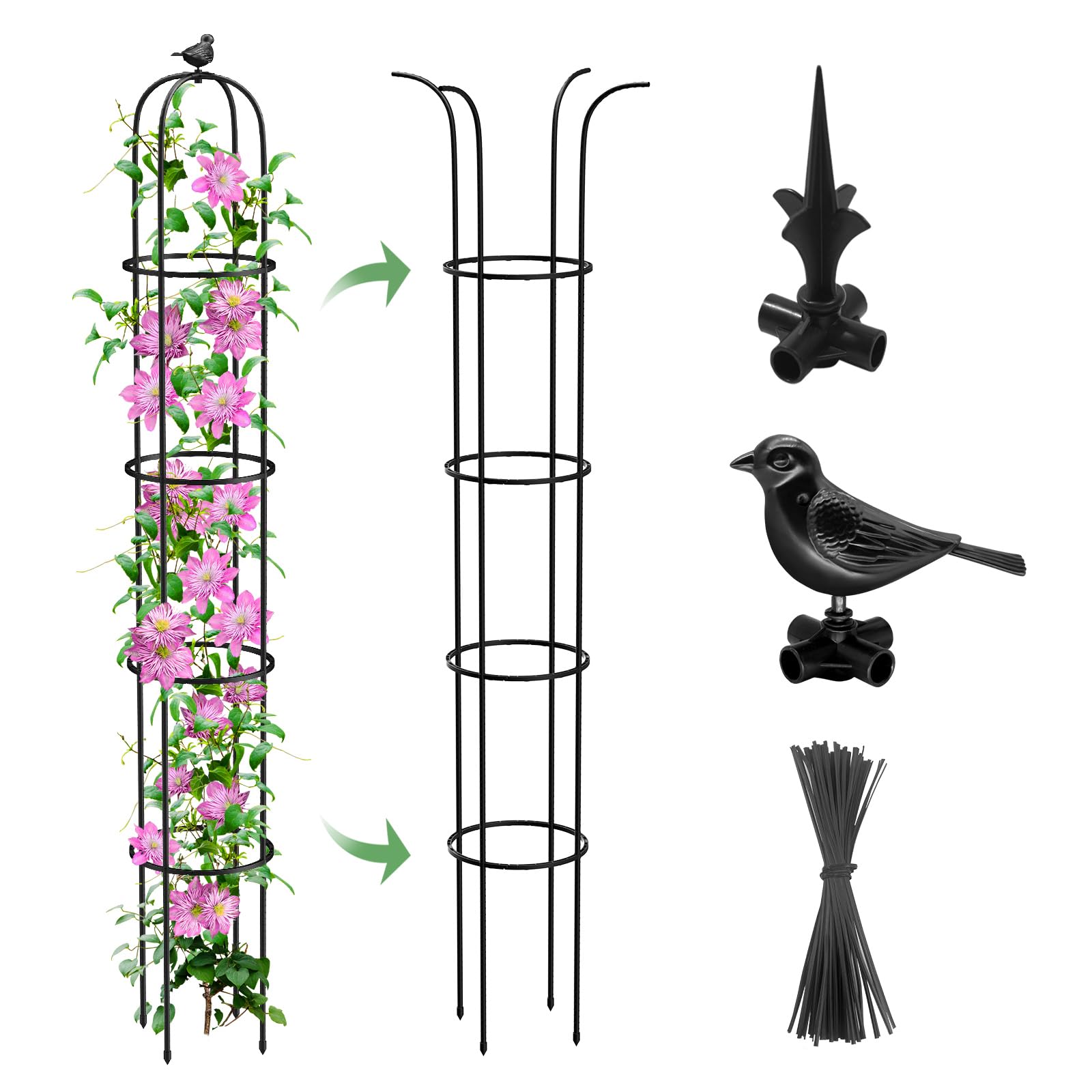 MYMULIKE 6.2ft Garden Trellis for Climbing Plants, Indoor Plant Trellis, Plant Support for Vegetables and Climbing Plants, Tomato Cage for Pots and Raised Garden Bed (1 Pack)