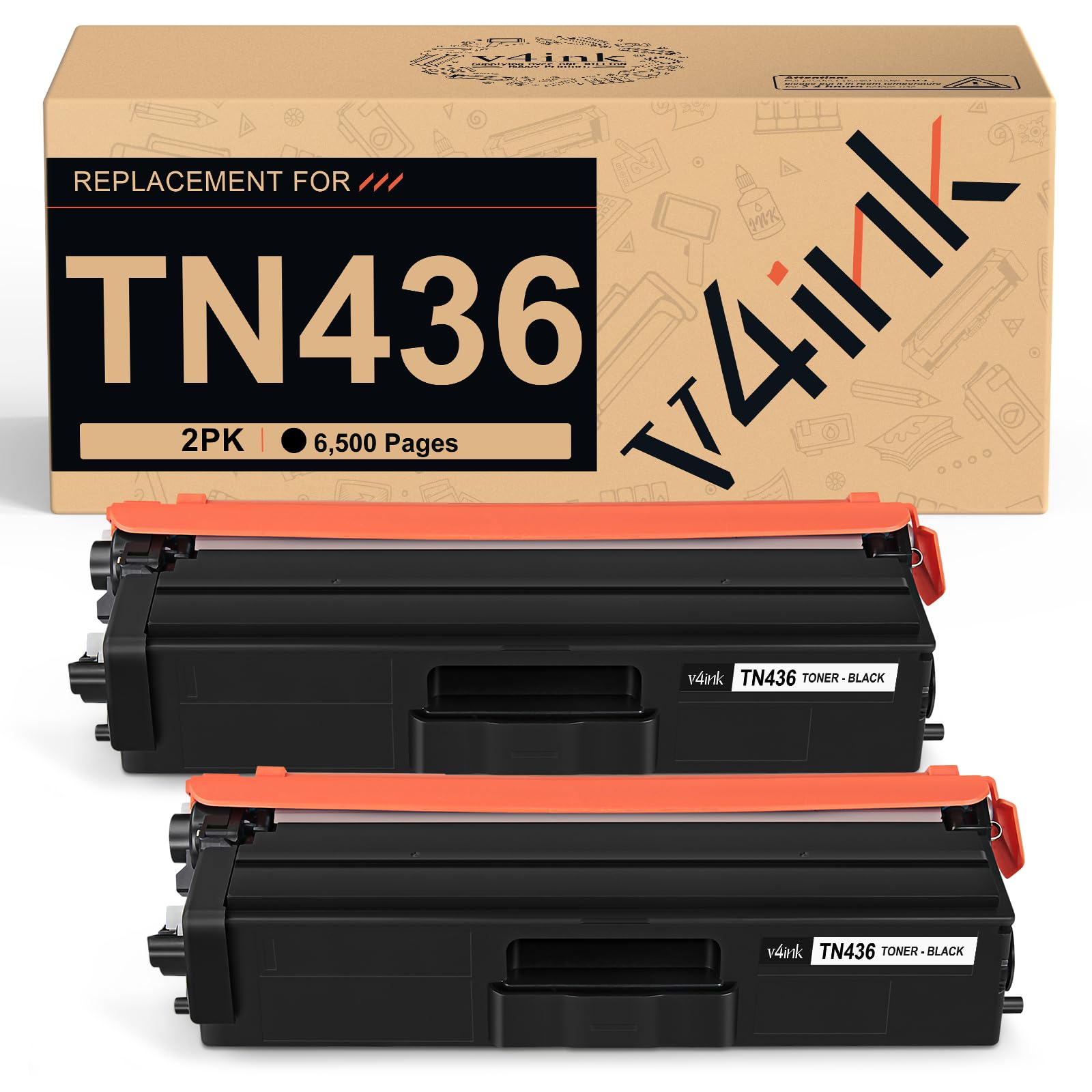 v4ink Compatible TN436 Black Toner Cartridge for Brother TN436BK TN436 TN-436 Works with Brother HL-L8360CDW HL-L9310CDW HL-L8260CDW MFC-L9570CDW MFC-L8610CDW MFC-L8900CDW HL-L8360CDWT (2-Pack)