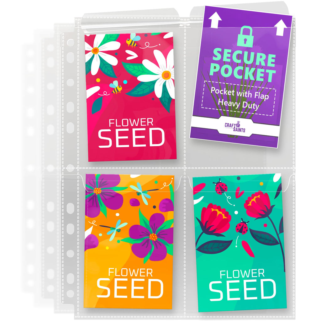 160 Pockets Spill-Proof Top Closure Seed Storage Organizer Sleeves (40 Pack) Heavy Duty 4 Pocket Garden Seed Organizer, Slot Size 3.5x5 Clear Sleeves for Seed Packet Storage, Seed Keeper, Seed Binder