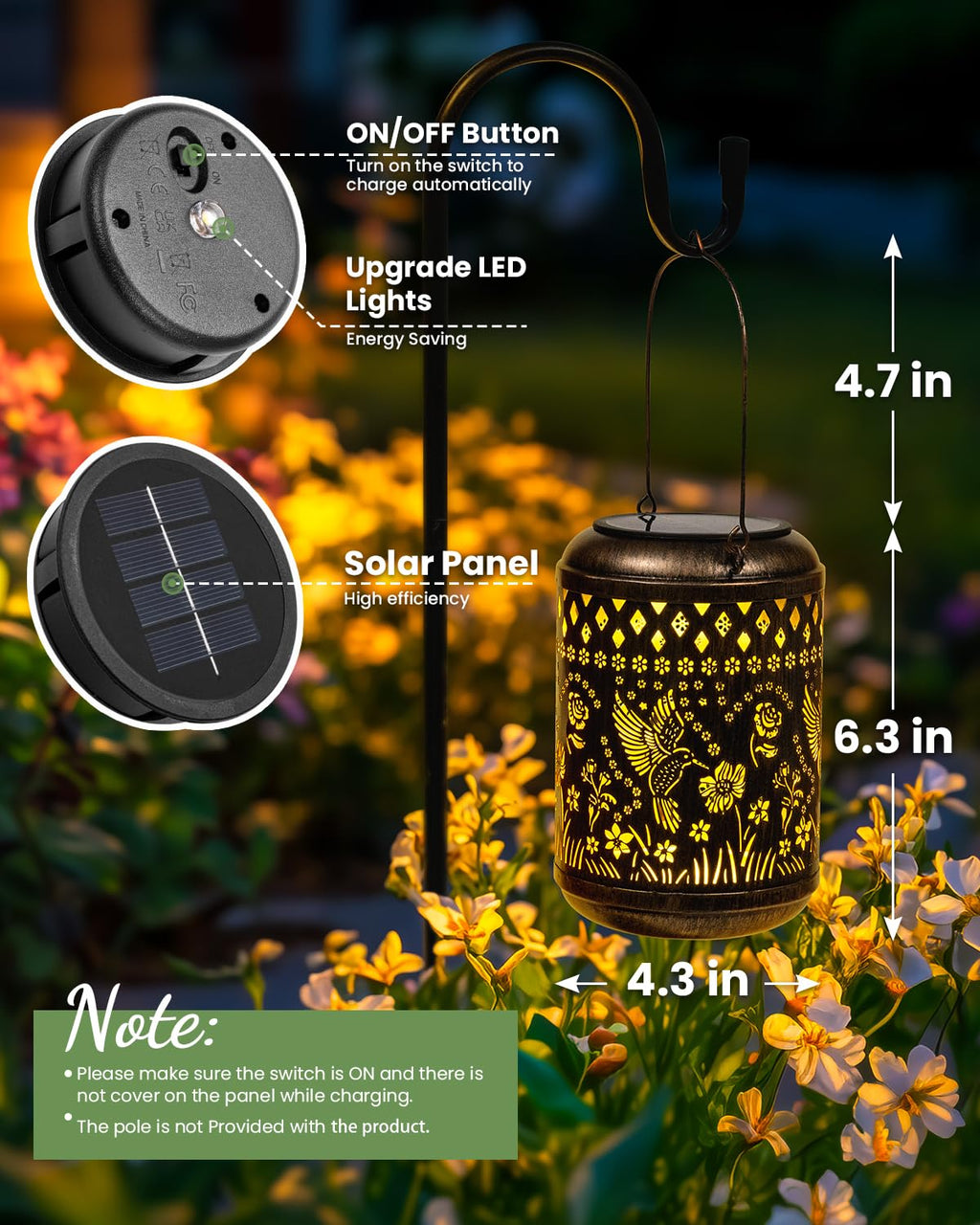 SUNCKET Solar Lanterns Outdoor Hanging Waterproof,Hummingbird Garden Decor Gifts for Women Mom, Solar Lights Metal Decoration Outside for Yard, Patio,Garden,Backyard,Porch