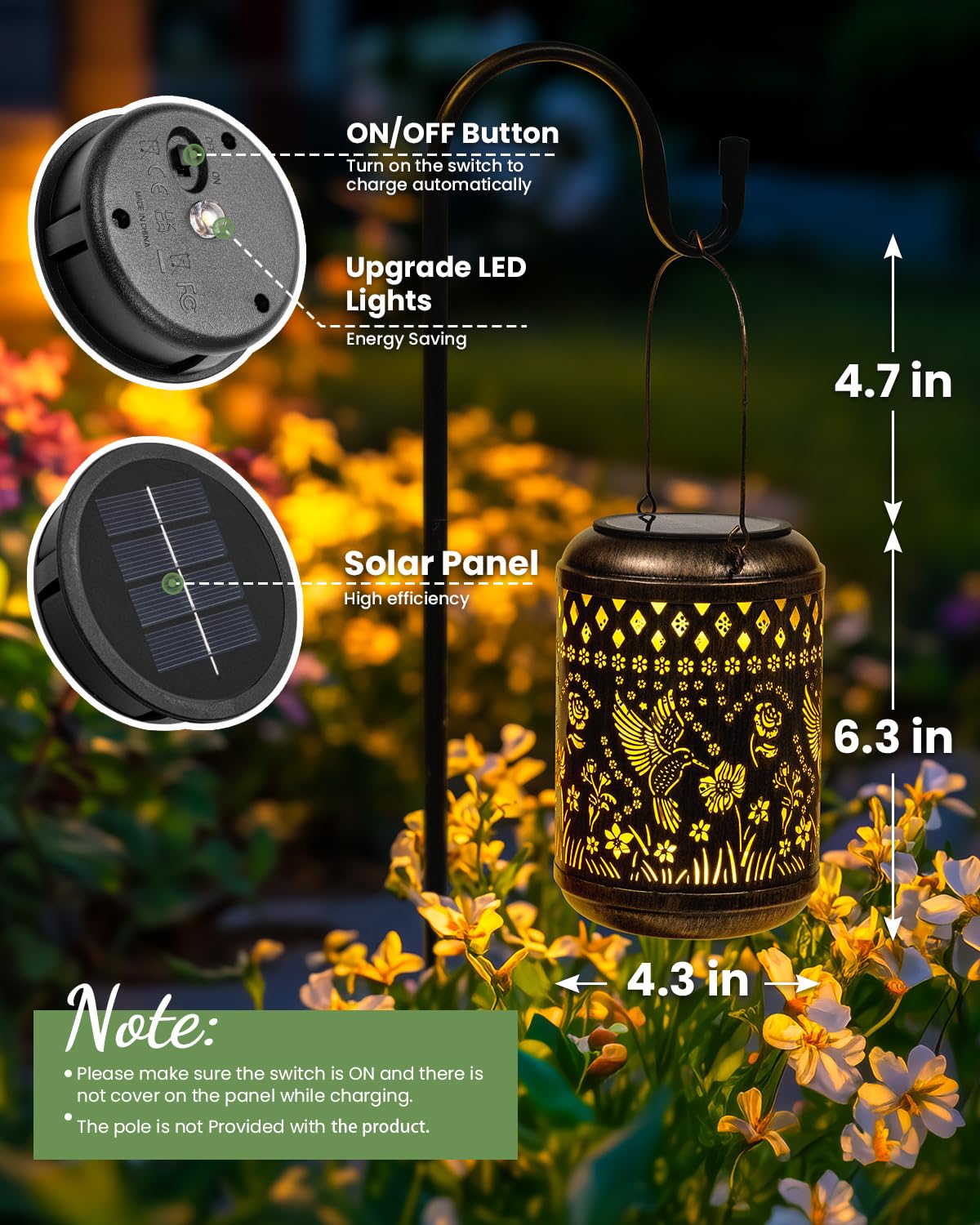 SUNCKET Solar Lanterns Outdoor Hanging Waterproof,Hummingbird Garden Decor Gifts for Women Mom, Solar Lights Metal Decoration Outside for Yard, Patio,Garden,Backyard,Porch