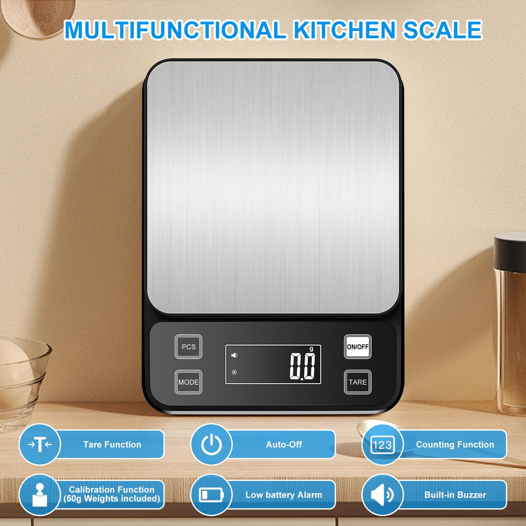 Waterproof Food Scale Rechargeable, [0.1g-10kg/22lb] Diyife Plug in Kitchen Scale with Adjustable LCD Display, 10 Units, Tare, PCS Counting, Auto Off, 304 Stainless Steel, Wall Mount for Cooking