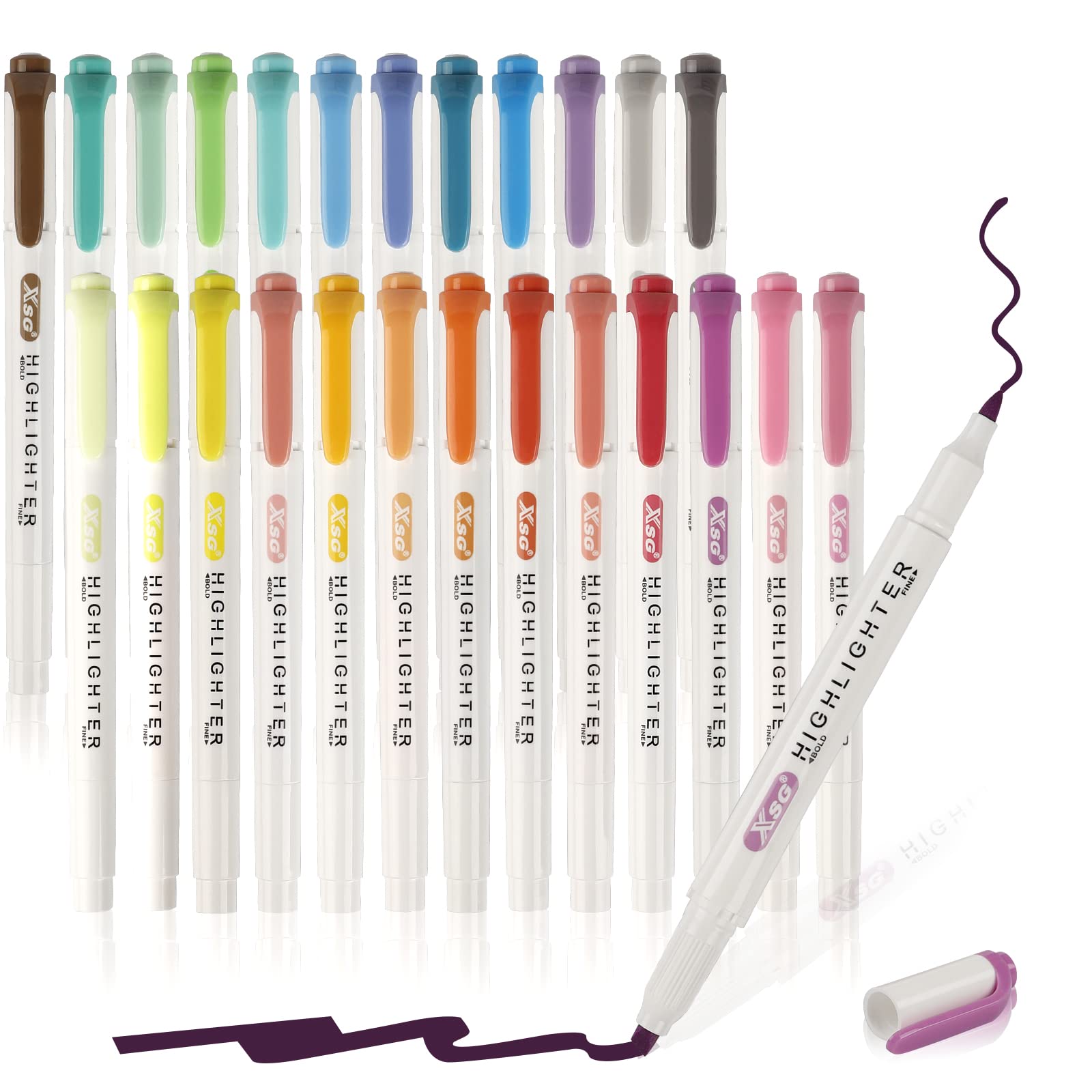Highlighter Pens Collection Set, Pastel Highlighters,Double Ended Highlighter, Broad and Fine Tips,Warm Assorted Colours,Pack of 25