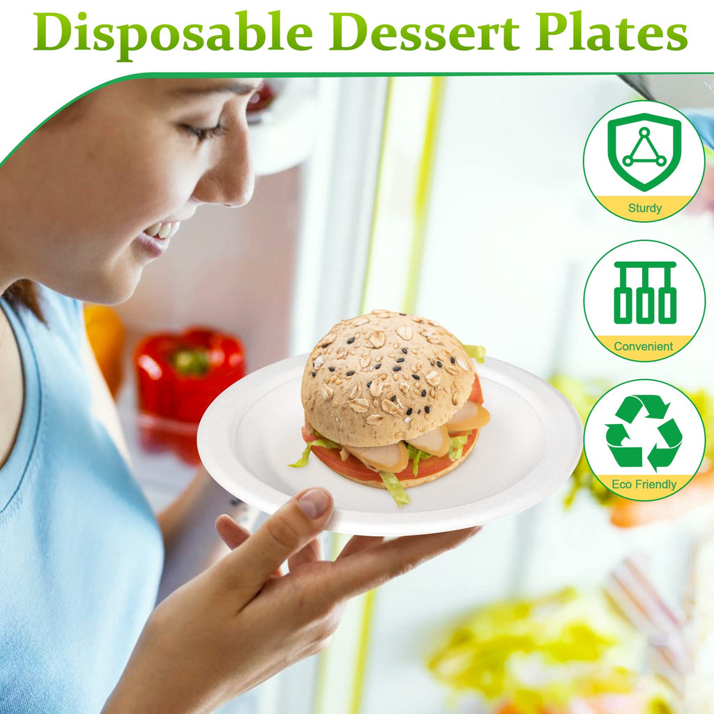 Greconv 300 Pack Paper Plates Bulk, Small Paper Plates 6 inch, Dessert Paper Plates Disposable, Compostable Paper Plates Made from Sugarcane Fibers, Recycled Paper Plates, White