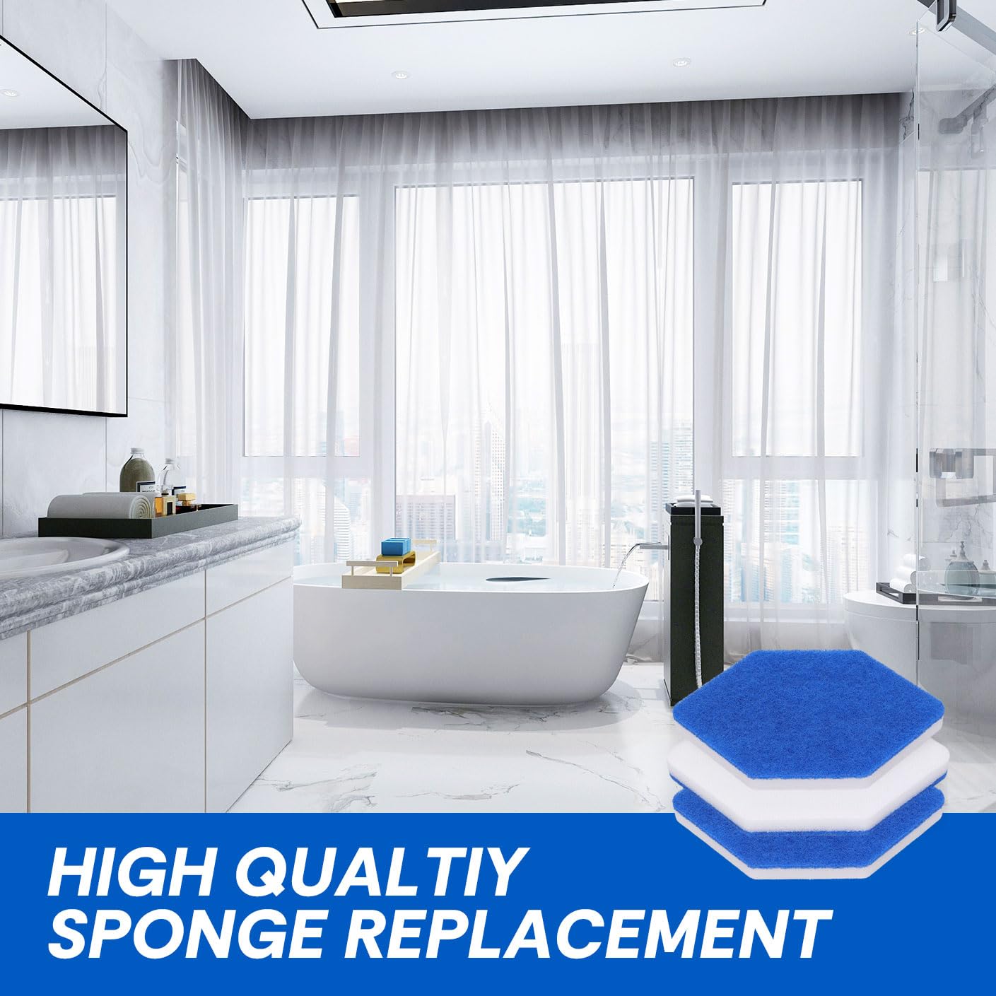 Mop Sponge Refill Compatible with Vileda Bath Magic Bathroom and Tub Mop - 6 Pack