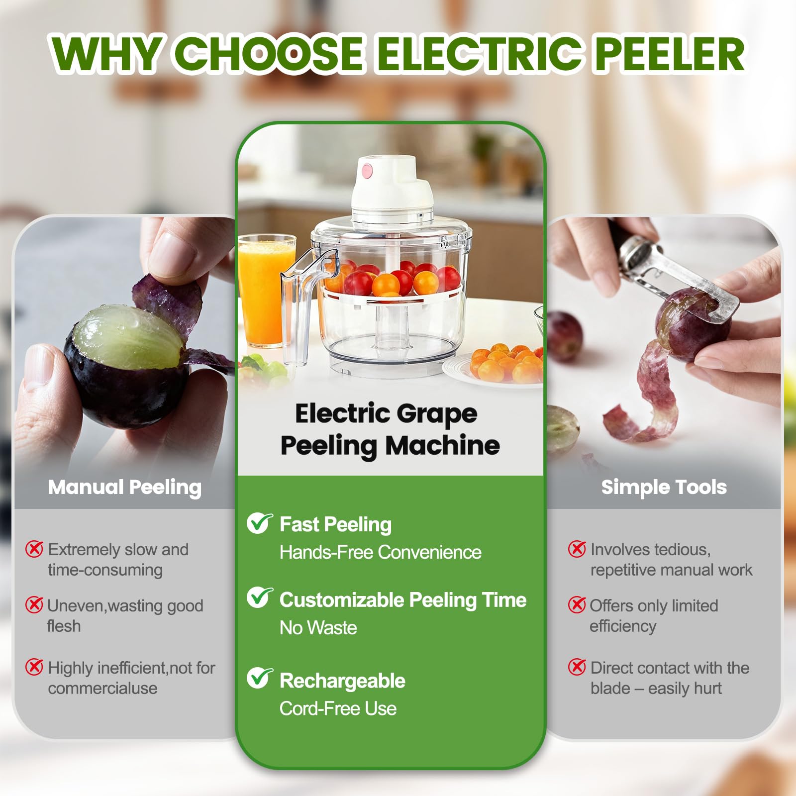 Garlic Peeler Electric – Automatic Grape Peeling Machine & Fruit Skin Remover, Fast & Effort-Saving Kitchen Tool