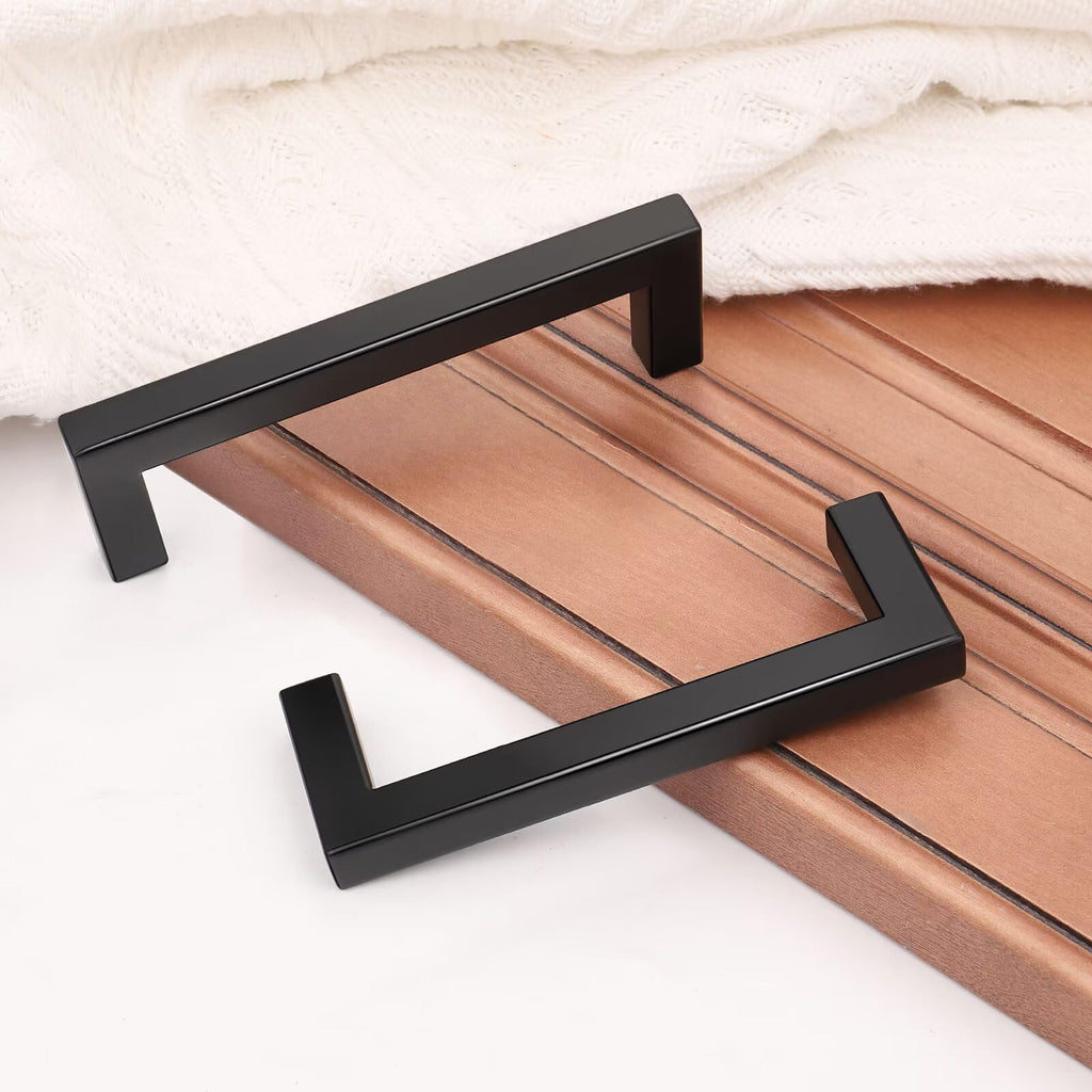 Gobrico 15 Pack Square Corner Bar Kitchen Cabinet Door Handles, Matte Black Stainless Steel Drawer Pulls for Bathroom and Bedroom, Cupboard Handles Hole Centers 90mm