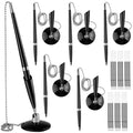 Supkiir 6 Pack Secure Pen with Adhesive Pen Chain and Security Pen Holder with 24 Pack Ink Refills, Reception Counter Pen with Bead Chain for Office Supplies Bank Hotel Lobbies Retail Stores