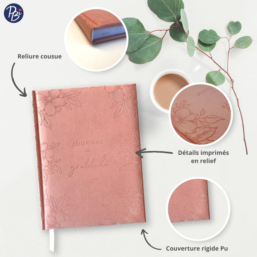 Pierre Belvédère - Journal de Gratitude non daté 6.5” x 8.5” Pu Rose - Bien-être, confiance en soi, pensée positive, estime de soi - 5500275