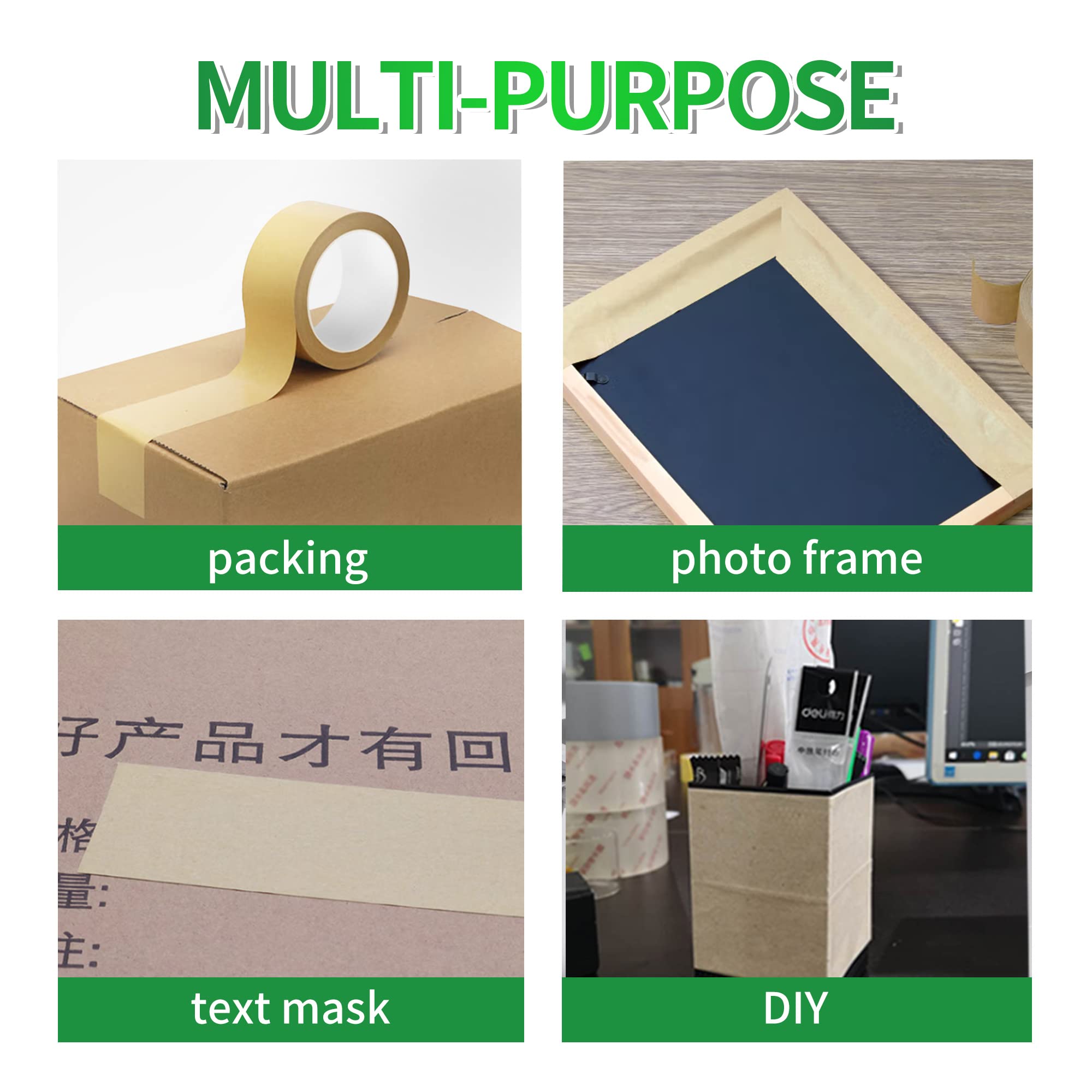 TAPEBEAR 6 Rolls Eco-Friendly Kraft Paper Tape, 2inch x 60yards Biodegradable Kraft Paper Tape, Recyclable Writable Packing Tape, Non-Coated Surface for Masking, Sealing, and Packaging Use