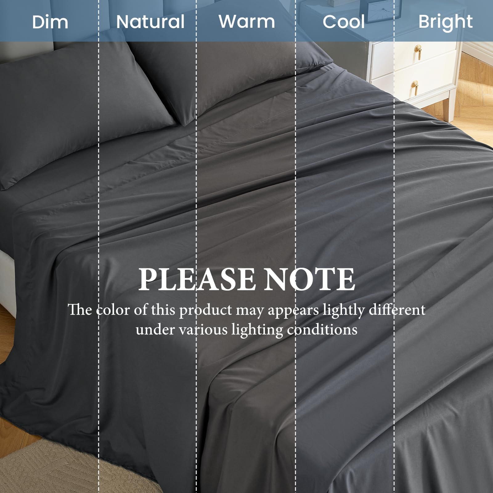 JOLLYVOGUE Queen Size Bed Sheet Set - 4 Piece Bed Sheets Set with Deep Pocket - Soft Breathable & Cooling - Resists Shrinkage & Fading Draps Queen - Easy Care (Dark Grey)