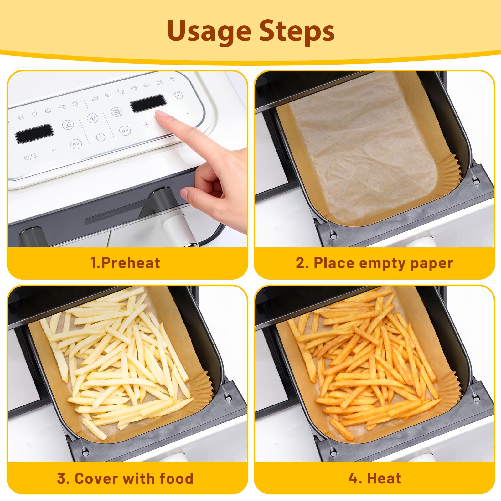 Ceecysaa 200PCS Air Fryer Liners Oil-Water Resistant,8.6x5.5'' Rectangular,Food-Grade Non-Stick, Air Fryer Parchment Paper Liners for Baking,Frying,Grilling