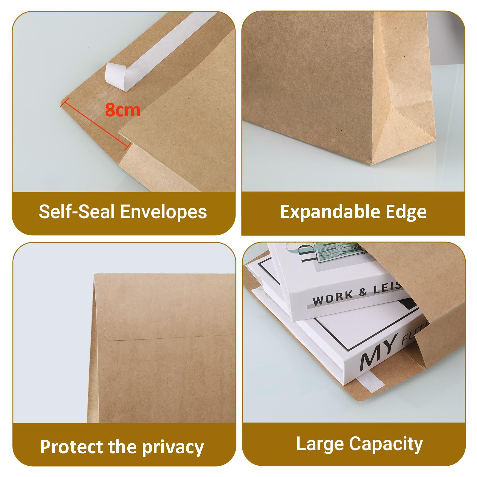 zmybcpack 25 Pack 10" x 15" Self Seal Expandable Catalog Envelopes, Large Kraft Document Envelopes for Documents, Magazines, Photos