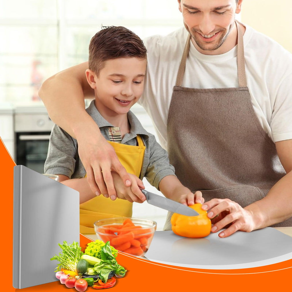 Stainless Steel Cutting Board with 2 Pack Non-Slip Mats, Yoposeo Heavy Duty Baking Cutting Chopping Boards for Kitchen, Meat, Fruits, Vegetables, Bread and Baking (11.8" X 11.8"/ 30 X 30cm)