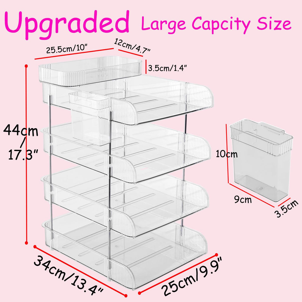 Paper Organizer Letter Tray - Arcylic Desk File Organizer with Pencil Holder and Top Box, Stackable Paper Organizer for Desk, Office Organizers for Letter/A4 Office File, Books