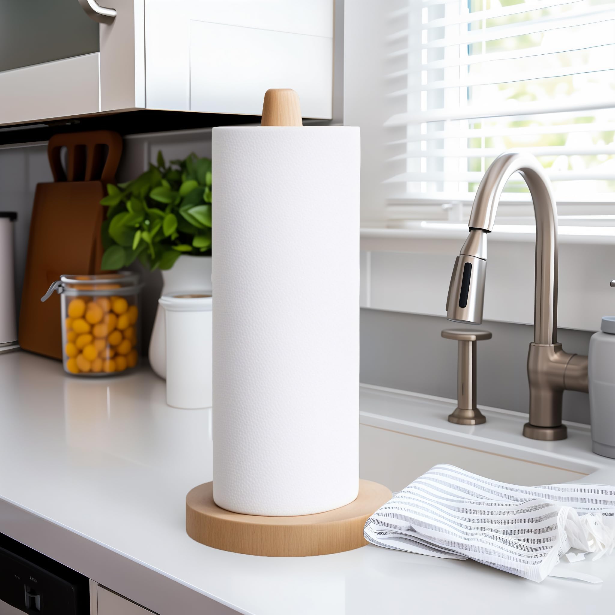 CHAUNCEY HOME Wooden Paper Towel Holder Stand - Kitchen Paper Hanger Rack Bathroom Towel Roll Stand Organizer Simply Standing Countertop Paper Roll Holder