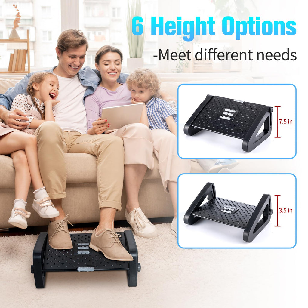 Foot Rest for Under Desk at Work, Foot Stools for Under Office Desk Ergonomic Adjustable Gaming Desk Footrest with 6 Heights, Manual Foot Massage Rollers, Home & Office Use