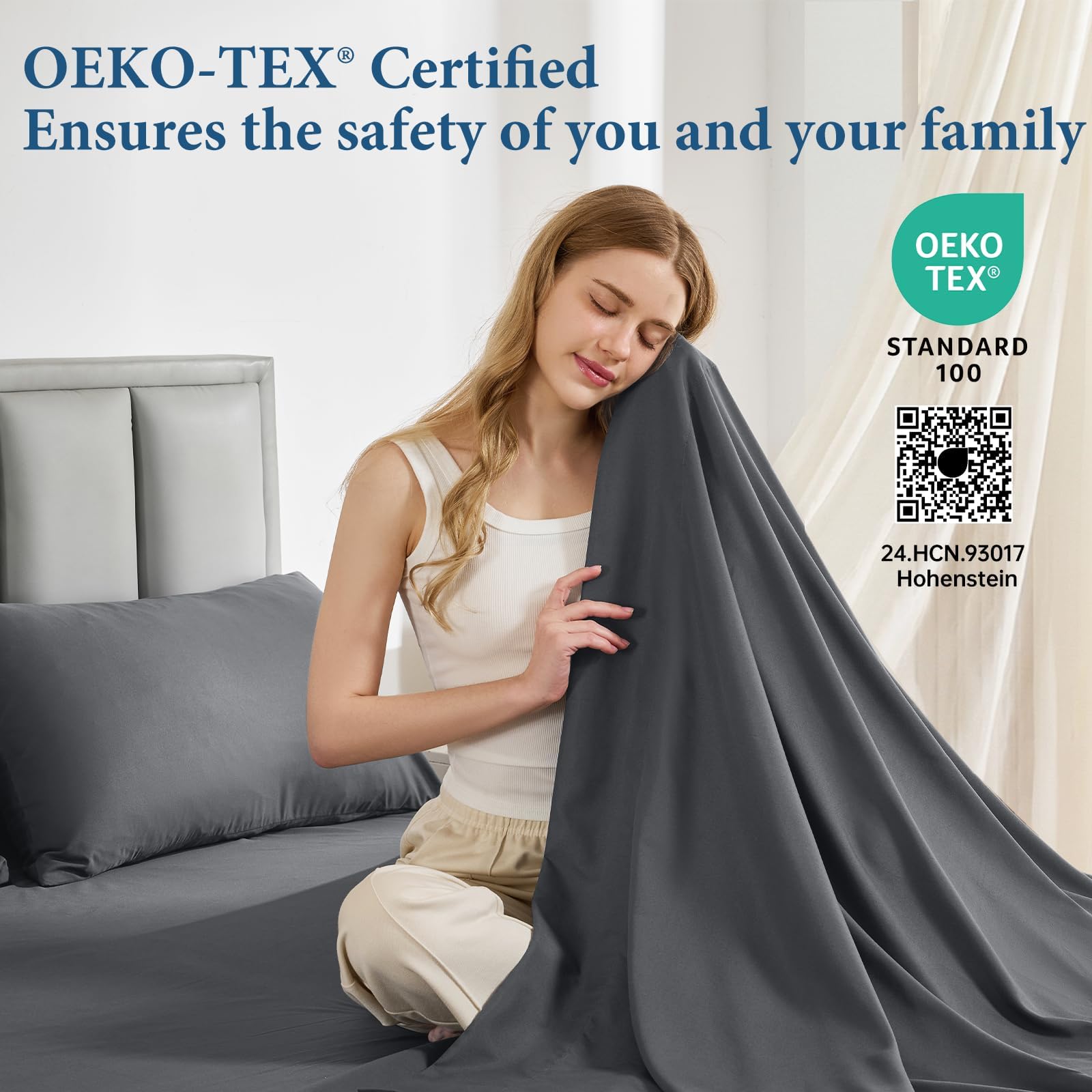 JOLLYVOGUE Queen Size Bed Sheet Set - 4 Piece Bed Sheets Set with Deep Pocket - Soft Breathable & Cooling - Resists Shrinkage & Fading Draps Queen - Easy Care (Dark Grey)