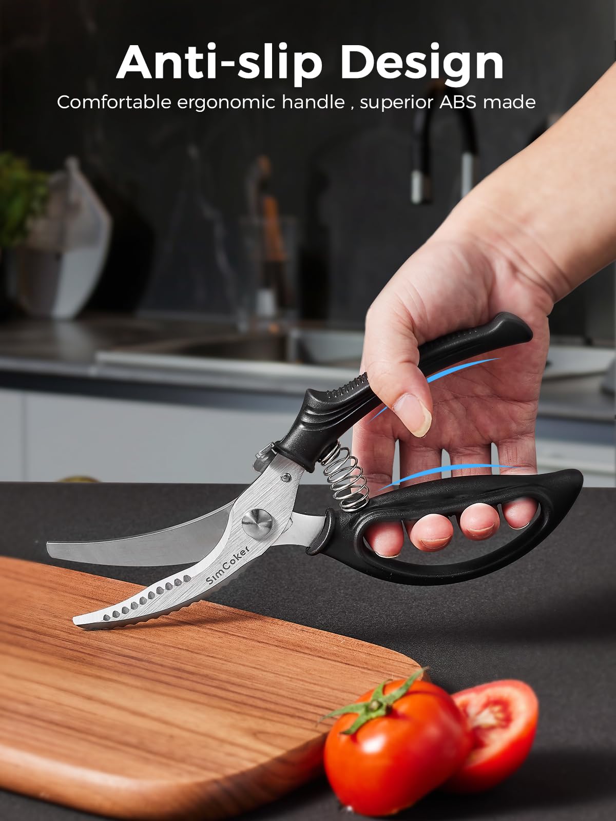 Poultry Shears, Heavy Duty Kitchen Scissors for Chicken, Meat, Bone and Fish, Spring Loaded Kitchen Shears with Anti-Slip Handle, Safety Lock, Dishwasher Safe