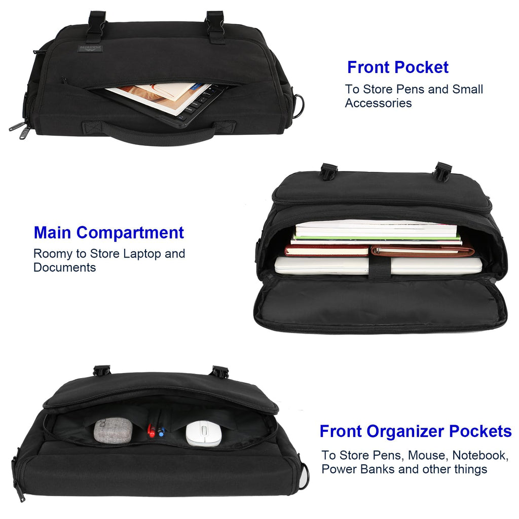 Messenger Bag for Men, Laptop Bag 15.6 Inch, Water Resistant Canvas Shoulder Bag Nylon Crossbody Bag for Women with Detachable Shoulder Strap Black