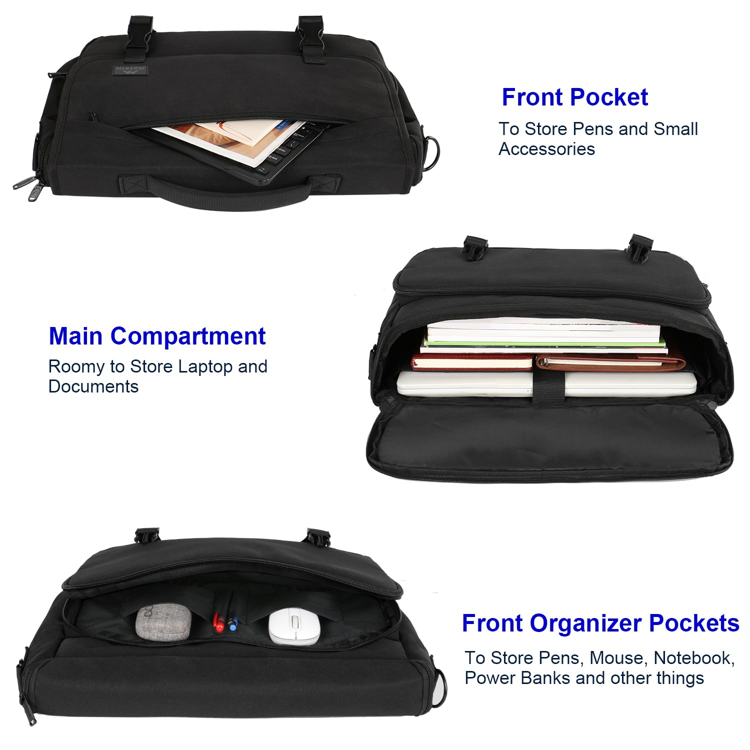 Messenger Bag for Men, Laptop Bag 15.6 Inch, Water Resistant Canvas Shoulder Bag Nylon Crossbody Bag for Women with Detachable Shoulder Strap Black
