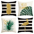 AVOIN colorlife Watercolor Stripes Tropical Plants Throw Pillow Cover, 18 x 18 Inch Pineapple Flamingo Monstera Cushion Case for Sofa Couch Set of 4