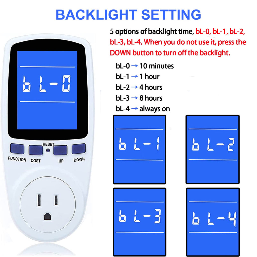Upgraded Watt Meter Power Meter Plug Home Electricity Usage Monitor, Electrical Usage Monitor Consumption, Energy Voltage Amps Kill Meter with Backlight, Overload Protection, 7 Modes Display
