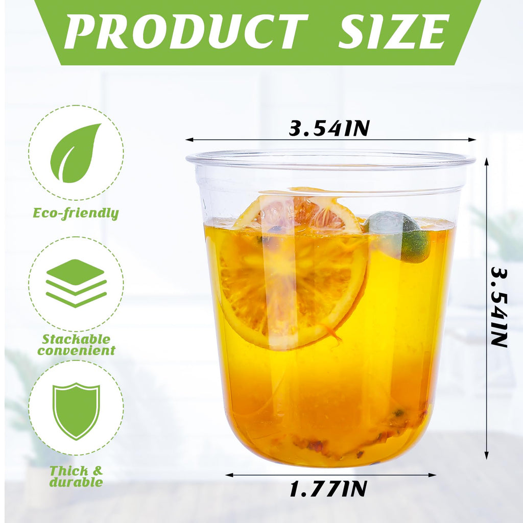 Xuelimei 12oz Disposable Stemless Glasses,PET Disposable Drinking Cups,Cold Party Clear Plastic Wine Glasses for Parties Birthday,Wedding,Meeting,Christmas Party Supplies. (100)