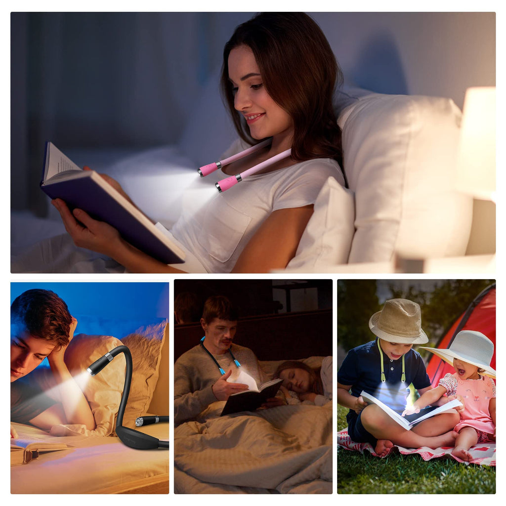 SingHong LED Neck Light, Book Light, Reading Lamp, USB-C Rechargeable, Hands Free, 4 LED Bulbs, 4 Adjustable Brightness, for Knitting, Crafting, Crochet and Reading in Bed (Pink)