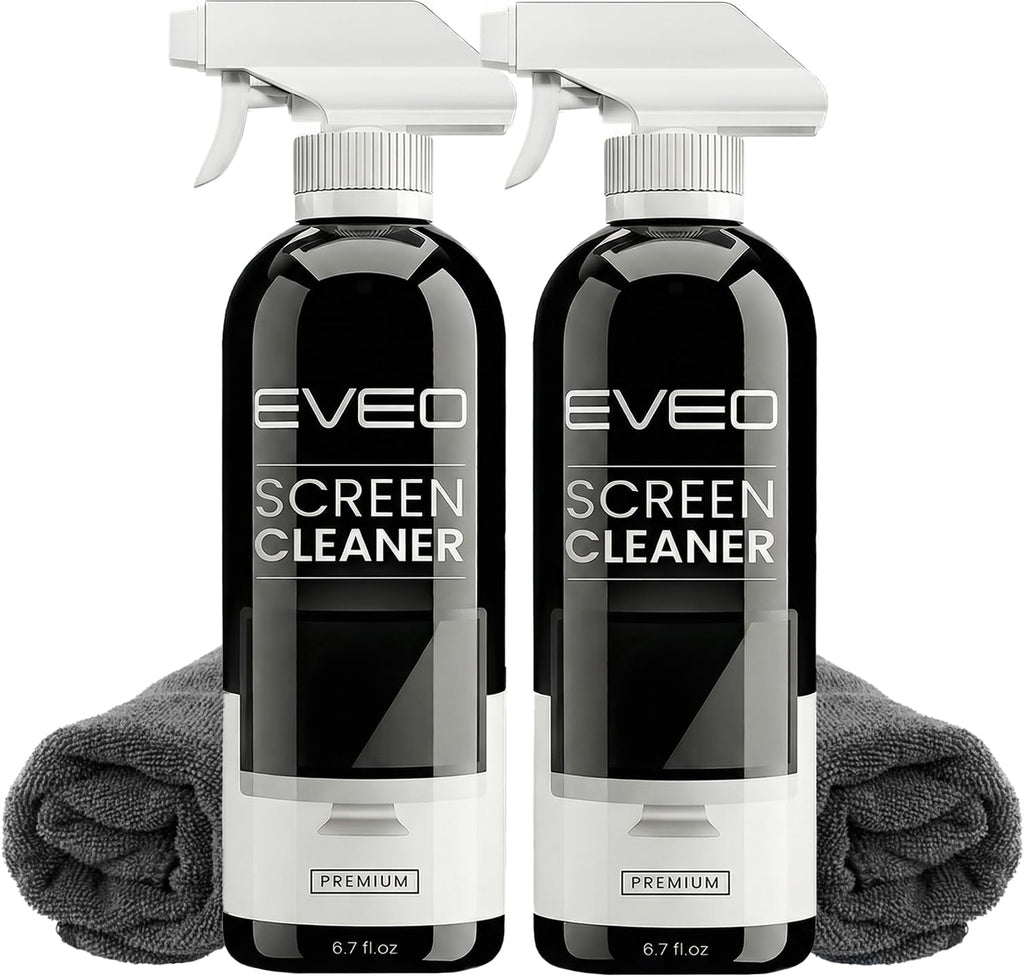 EVEO® Screen Cleaner Spray Kit (Streak-Free) TV Screen Cleaner for Smart TV, LCD, LED, OLED | Computer Cleaner Spray and Wipe Microfiber Cloth for, Monitor, Laptop, iPad, Car & More - 2 Pack