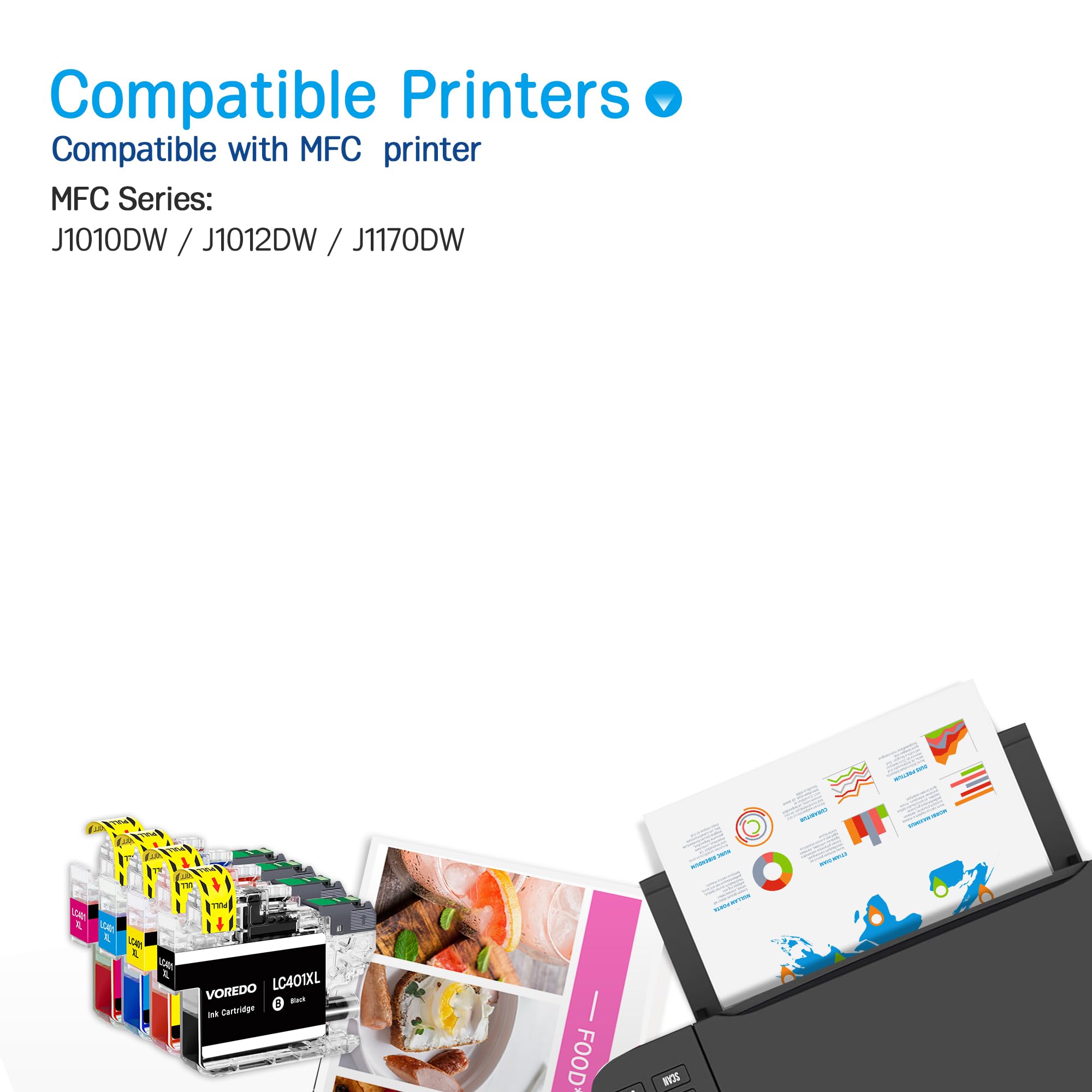 4 Pack LC401 Ink Cartridge LC 401XL Ink Replacement for Brother LC401 XL Ink for Brother LC 401 XL Ink for MFC J1010DW LC401XL for MFC J1012DW J1170DW MFC-J1800DW Printer (Black Cyan Magenta Yellow)