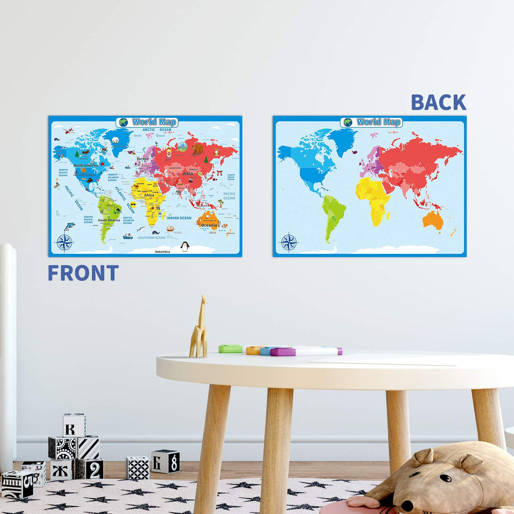 World Map Poster for Kids Wall 17.3x24 Inches Educational Posters for Classroom Decorations Children Learning The World Map Chart