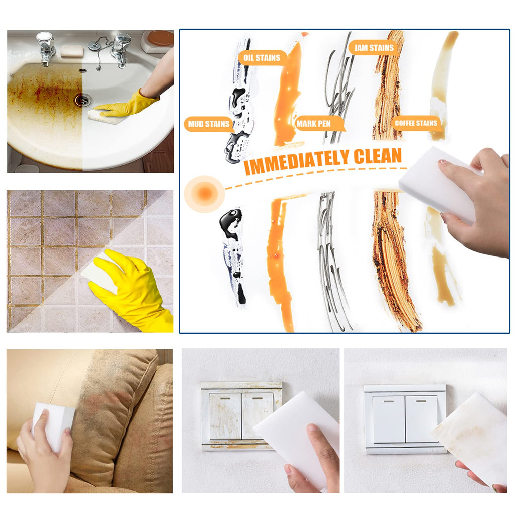 50Pack Magic Sponges Eraser for Cleaning, Premium Reusable Melamine Sponge Scrubber Foam Cleaning Pads for Kitchen Dishes, Bathtub, Baseboard, Shoes Cleaner, Not Easily Rip