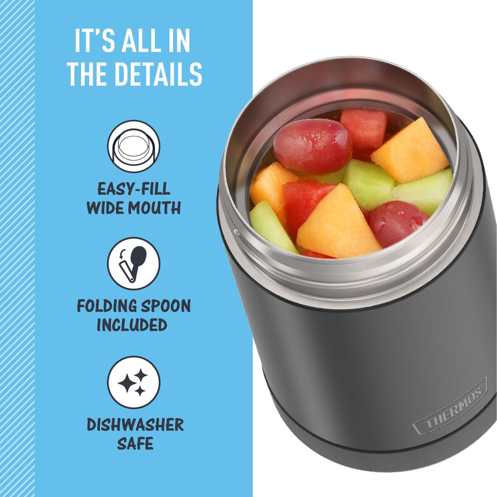 THERMOS FUNTAINER 16 Ounce Stainless Steel Vacuum Insulated Food Jar with Spoon, Matte Black