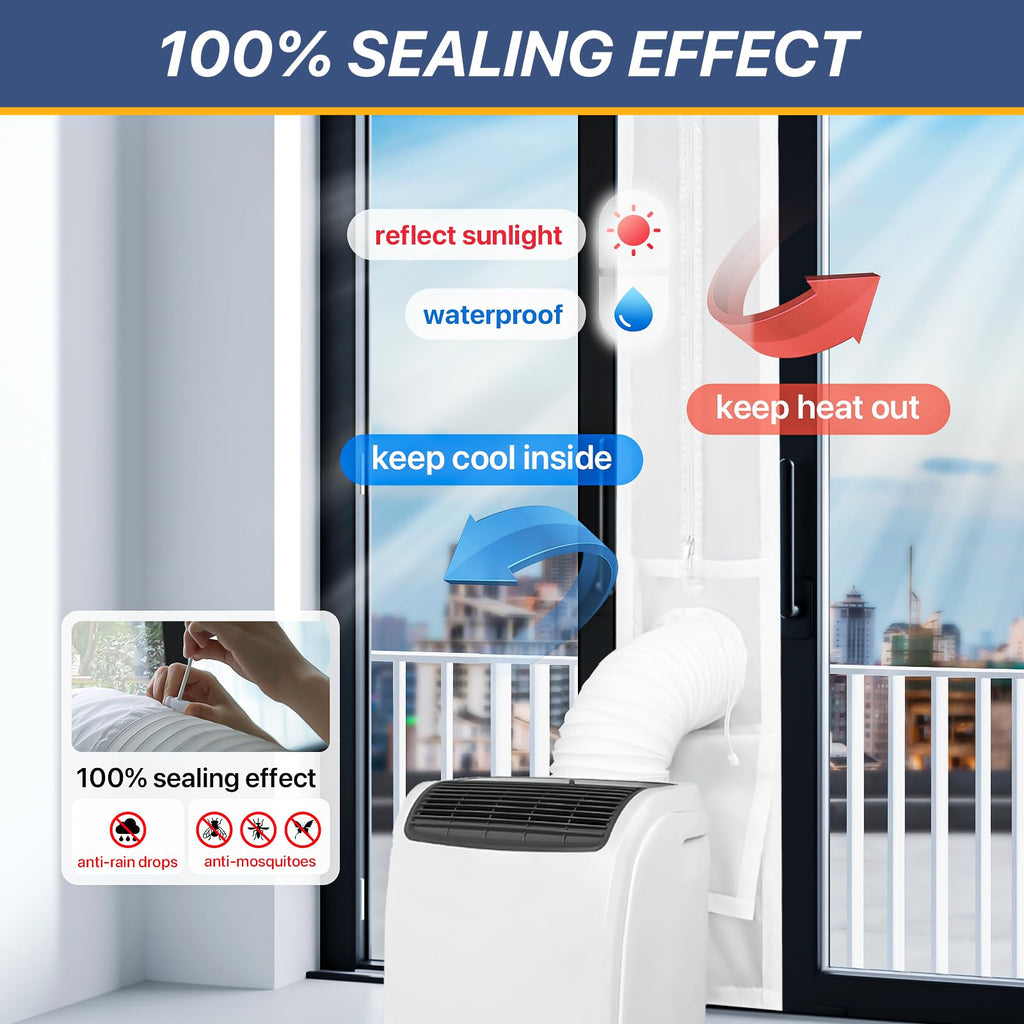 LOVIGA Universal Sliding Door Seal for Portable Air Conditioner and Dryer, 100% Sealing AC Door Vent Kit for Max 15cm Diameter Exhaust Hose, 25X192~232 Length Adjustable for Moblie A/C