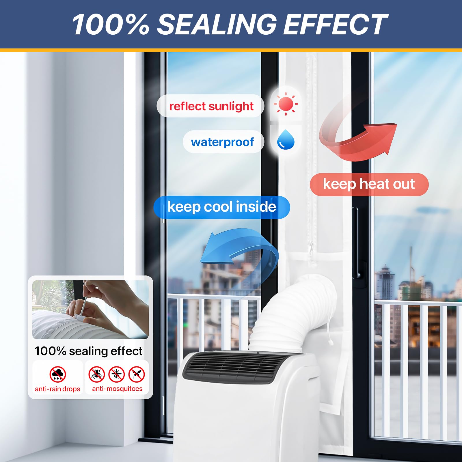 LOVIGA Universal Sliding Door Seal for Portable Air Conditioner and Dryer, 100% Sealing AC Door Vent Kit for Max 15cm Diameter Exhaust Hose, 25X192~232 Length Adjustable for Moblie A/C