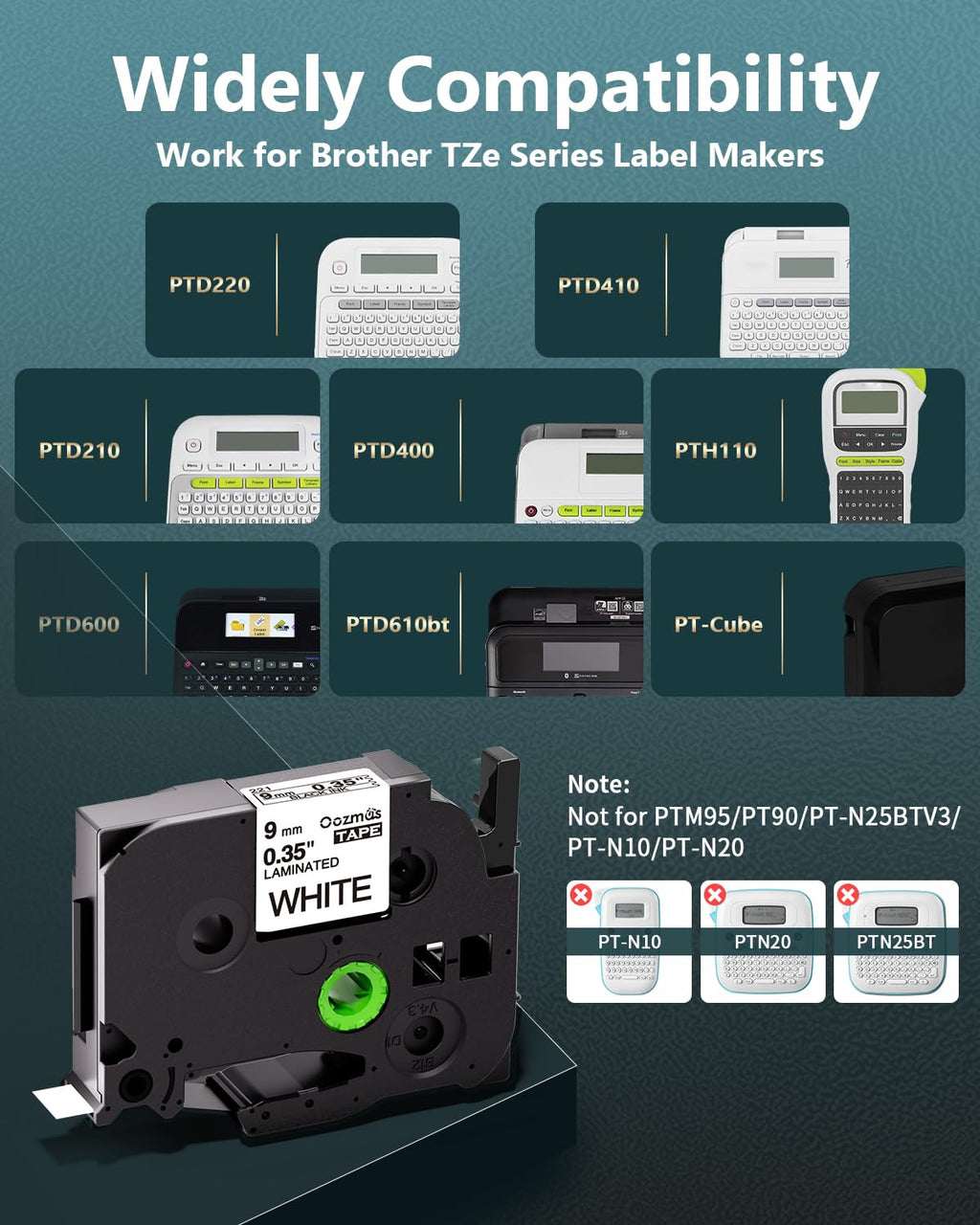 Label Maker Tape Replacement for Brother TZe Tape 12mm 0.47 Inch Laminated White Ptouch TZe-231 TZ231 for PTH110 PT-1280 PT-1290 PT-D210 PT-D400 Label Printer, 26.2 Feet (8m), 3 Pack