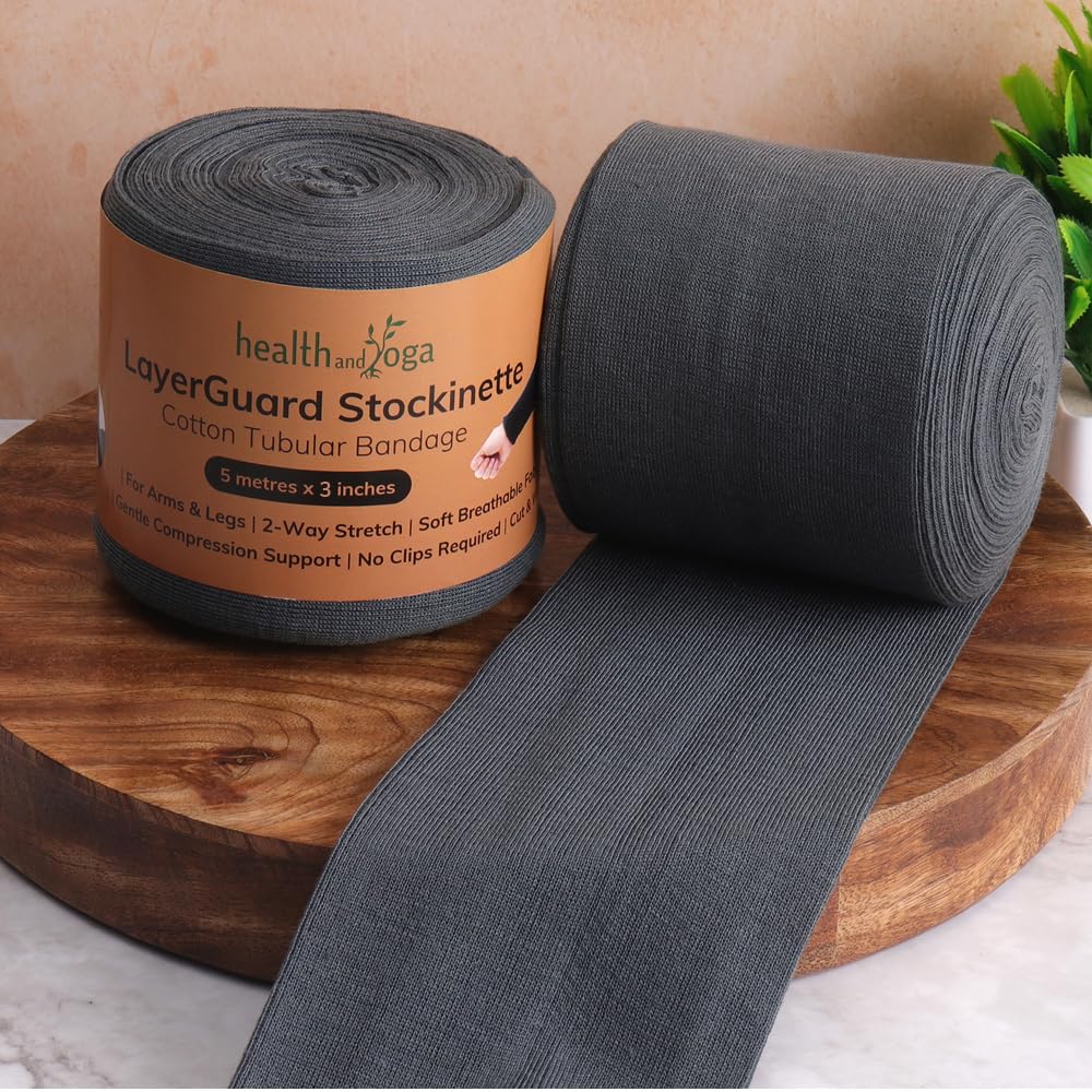 LayerGuard Cotton Stockinette Sleeve Roll, Stretchable Raw Cotton - Comfort wear, Sweat Absorbent (Grey 3 Inch)