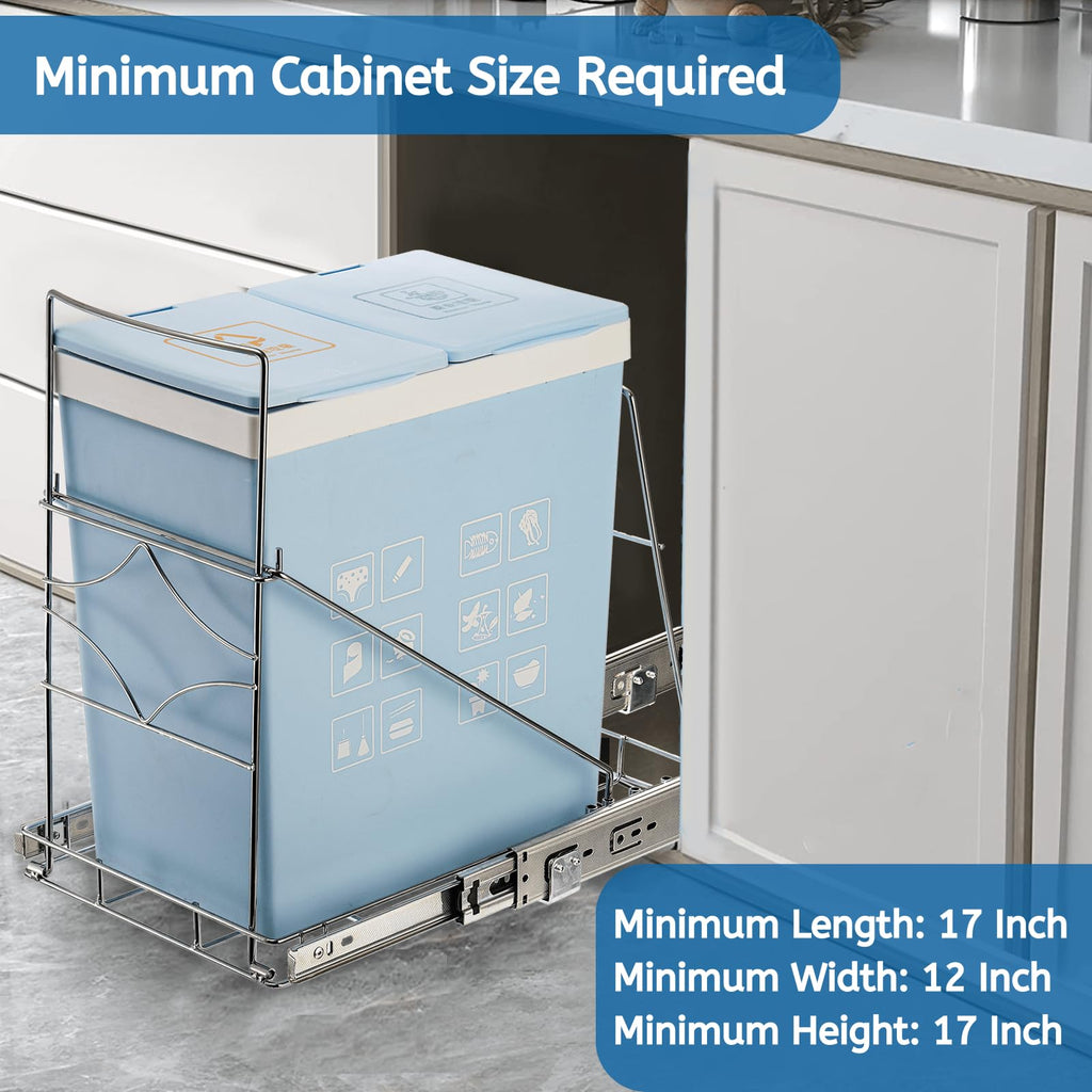 YOUEON Pull Out Trash Can Under Cabinet, Adjustable Stainless Steel Under Sink Trash Can Pull Out, Slide Out Garbage Shelf, Fit for 7-11 Gallon Trash Can(Not Included)